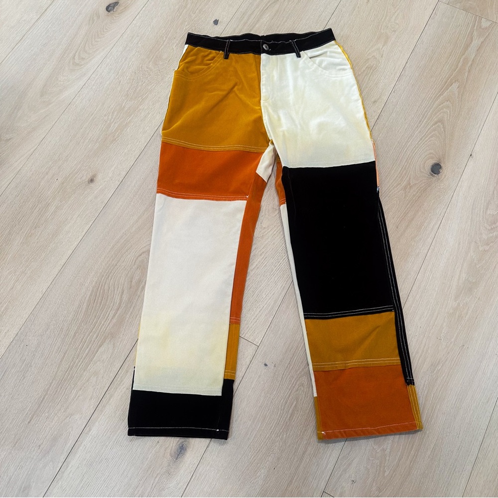 Colorblock Velvet Patchwork Pants - image 3